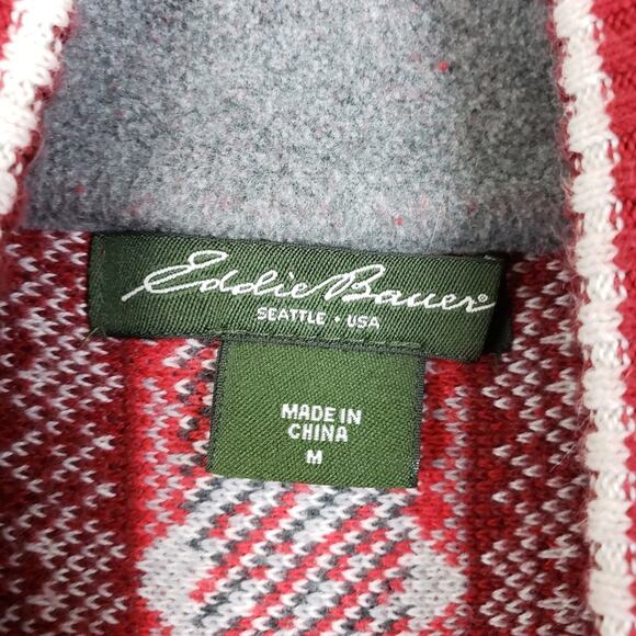 Eddie Bauer Vintage Red Snowflake Fair isle Zip Front Cardigan Sweater Ski - Picture 9 of 14